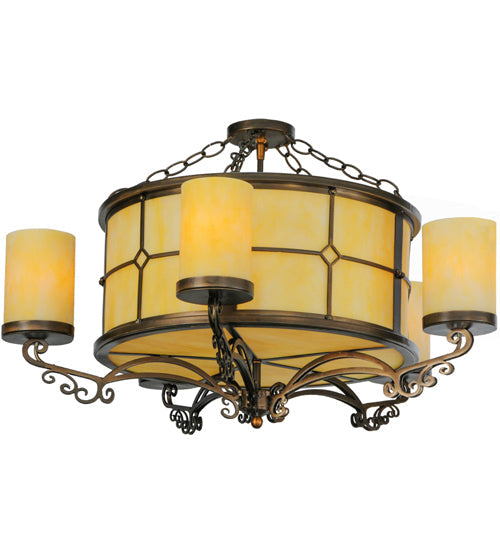 Meyda Lighting Standford 30" 10-Light Antique Copper Semi-flush Mount Ceiling Light With Beige Botticino Idalight Shade Glass