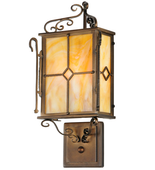 Meyda Lighting Standford 8" 2-Light Antique Copper Wall Sconce With Beige Art Shade Glass