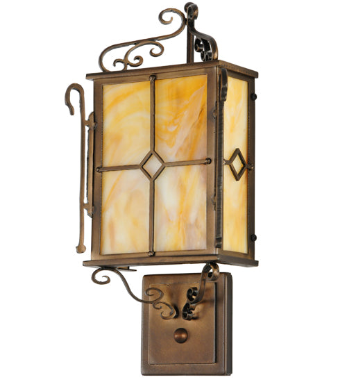 Meyda Lighting Standford 8" 2-Light Antique Copper Wall Sconce With Beige Art Shade Glass