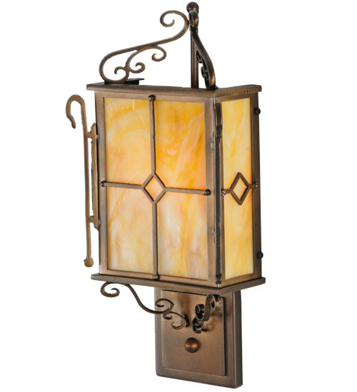Meyda Lighting Standford 8" 2-Light Antique Copper Wall Sconce With Beige Art Shade Glass