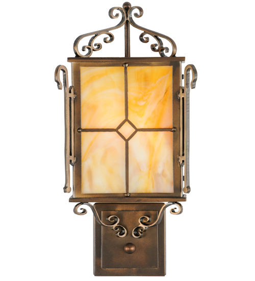 Meyda Lighting Standford 8" 2-Light Antique Copper Wall Sconce With Beige Art Shade Glass