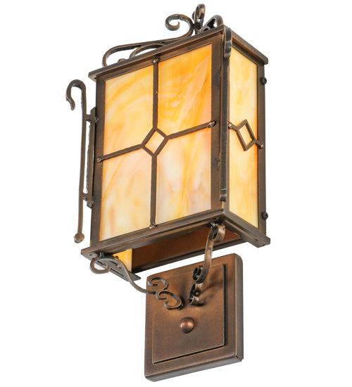 Meyda Lighting Standford 8" 2-Light Antique Copper Wall Sconce With Beige Art Shade Glass