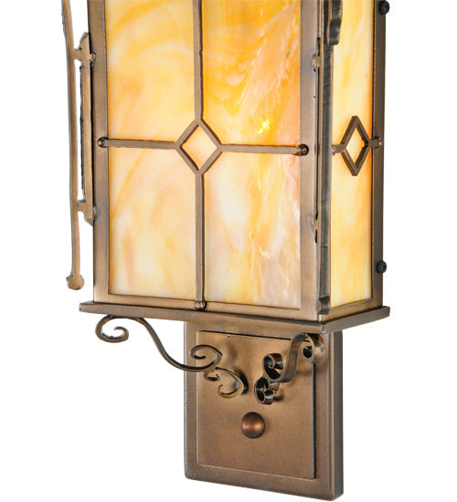 Meyda Lighting Standford 8" 2-Light Antique Copper Wall Sconce With Beige Art Shade Glass