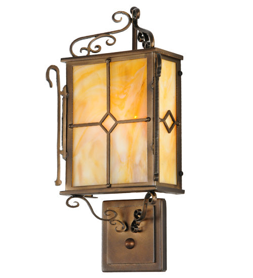 Meyda Lighting Standford 8" 2-Light Antique Copper Wall Sconce With Beige Art Shade Glass