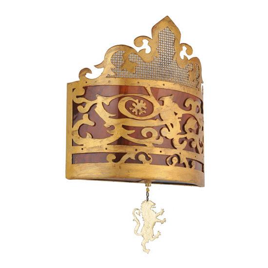 Meyda Lighting Stanley 12" Antique Gold Wall Sconce With Amber and Gold Shade Glass