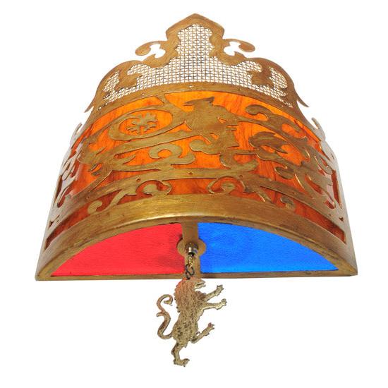 Meyda Lighting Stanley 12" Antique Gold Wall Sconce With Amber and Gold Shade Glass