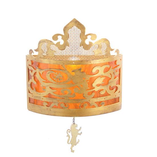 Meyda Lighting Stanley 12" Antique Gold Wall Sconce With Amber and Gold Shade Glass
