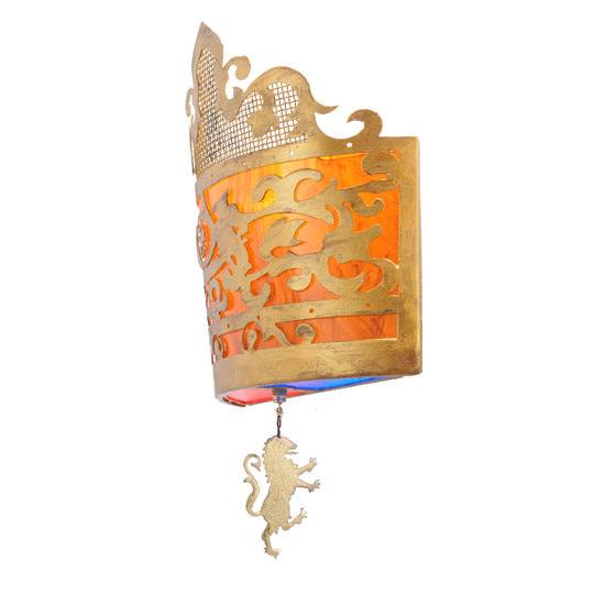 Meyda Lighting Stanley 12" Antique Gold Wall Sconce With Amber and Gold Shade Glass