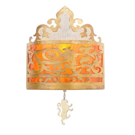 Meyda Lighting Stanley 12" Antique Gold Wall Sconce With Amber and Gold Shade Glass