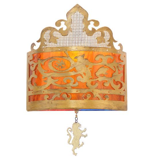 Meyda Lighting Stanley 12" Antique Gold Wall Sconce With Amber and Gold Shade Glass
