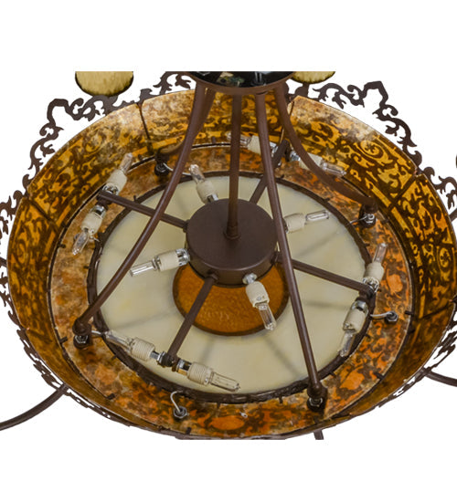 Meyda Lighting Stanley 32" 20-Light 8-Arm Cafe Noir Semi-flush Mount Ceiling Light With Multi-Colored Shade and Ivory Faux Candlelight