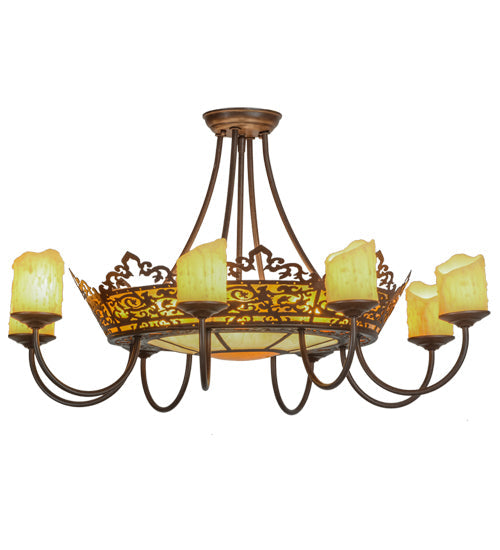 Meyda Lighting Stanley 32" 20-Light 8-Arm Cafe Noir Semi-flush Mount Ceiling Light With Multi-Colored Shade and Ivory Faux Candlelight