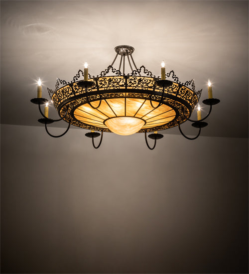 Meyda Lighting Stanley 46" 16-Light 8-Arm Timeless Bronze Semi-flush Mount Ceiling Light With Ambra Siena Idalight Shade