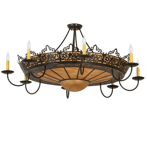 Meyda Lighting Stanley 46" 16-Light 8-Arm Timeless Bronze Semi-flush Mount Ceiling Light With Ambra Siena Idalight Shade