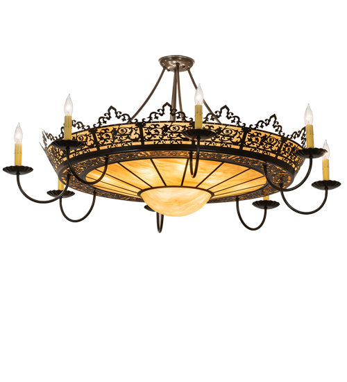 Meyda Lighting Stanley 46" 16-Light 8-Arm Timeless Bronze Semi-flush Mount Ceiling Light With Ambra Siena Idalight Shade