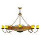 Meyda Lighting Stanley 47" 20-Light 8-Arm Antique Hammered Gold Chandelier With Multi-Colored Shade Glass