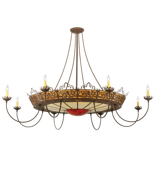 Meyda Lighting Stanley 84" 18-Light Cafe Noir Semi-flush Mount Ceiling Light With Amber & Beige Shade Glass