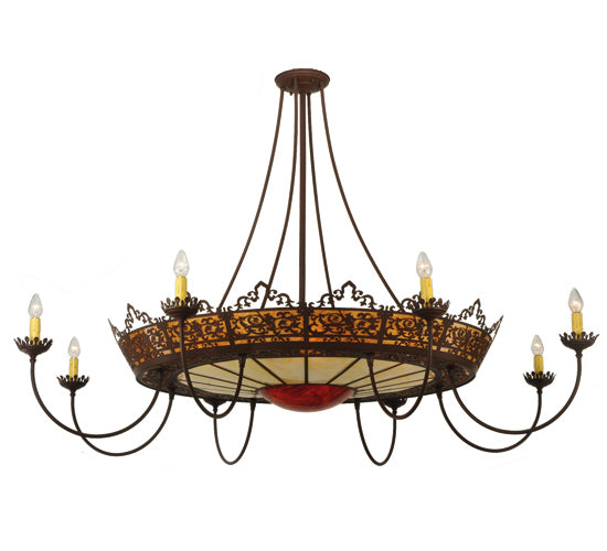 Meyda Lighting Stanley 84" 18-Light Cafe Noir Semi-flush Mount Ceiling Light With Amber & Beige Shade Glass