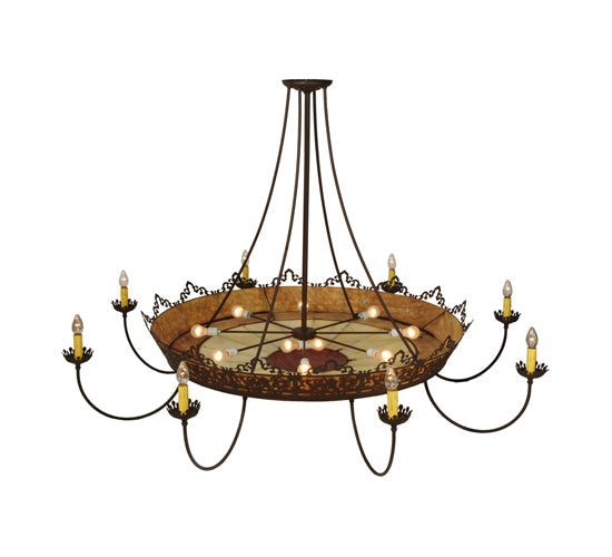 Meyda Lighting Stanley 84" 18-Light Cafe Noir Semi-flush Mount Ceiling Light With Amber & Beige Shade Glass