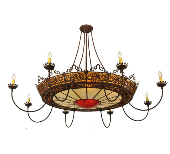 Meyda Lighting Stanley 84" 18-Light Cafe Noir Semi-flush Mount Ceiling Light With Amber & Beige Shade Glass