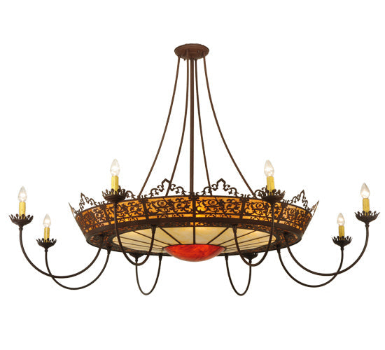 Meyda Lighting Stanley 84" 18-Light Cafe Noir Semi-flush Mount Ceiling Light With Amber & Beige Shade Glass