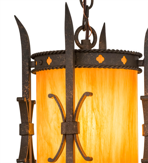 Meyda Lighting Stanza 9" Gilded Tobacco Mini Pendant Light With Ambra Siena Idalight Shade Glass