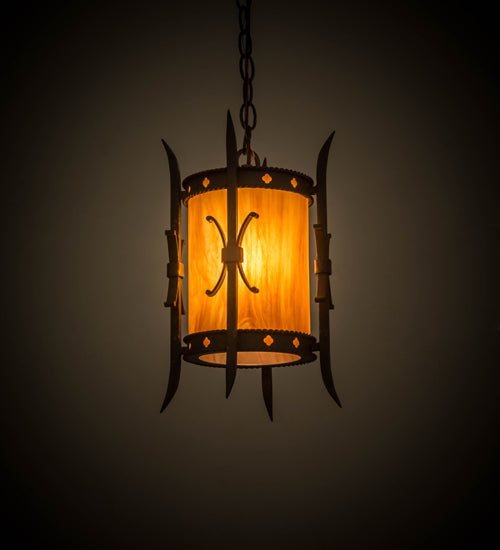 Meyda Lighting Stanza 9" Gilded Tobacco Mini Pendant Light With Ambra Siena Idalight Shade Glass