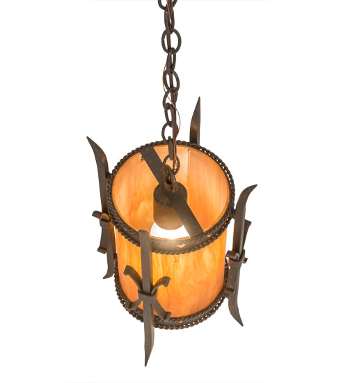 Meyda Lighting Stanza 9" Gilded Tobacco Mini Pendant Light With Ambra Siena Idalight Shade Glass