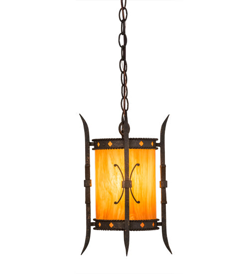 Meyda Lighting Stanza 9" Gilded Tobacco Mini Pendant Light With Ambra Siena Idalight Shade Glass