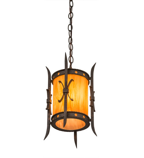 Meyda Lighting Stanza 9" Gilded Tobacco Mini Pendant Light With Ambra Siena Idalight Shade Glass