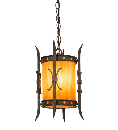 Meyda Lighting Stanza 9" Gilded Tobacco Mini Pendant Light With Ambra Siena Idalight Shade Glass