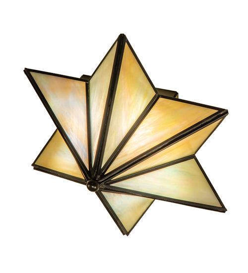 Meyda Lighting Star 11" Craftsman Brown Wall Sconce With Beige Iridescent Shade Glass