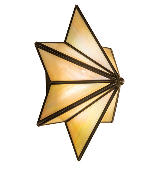 Meyda Lighting Star 11" Craftsman Brown Wall Sconce With Beige Iridescent Shade Glass