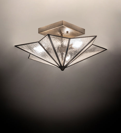 Meyda Lighting Star 16" 2-Light Hand Rubbed Iron Semi-flush Mount Light With Clear Seeded Wissmach Shade Glass