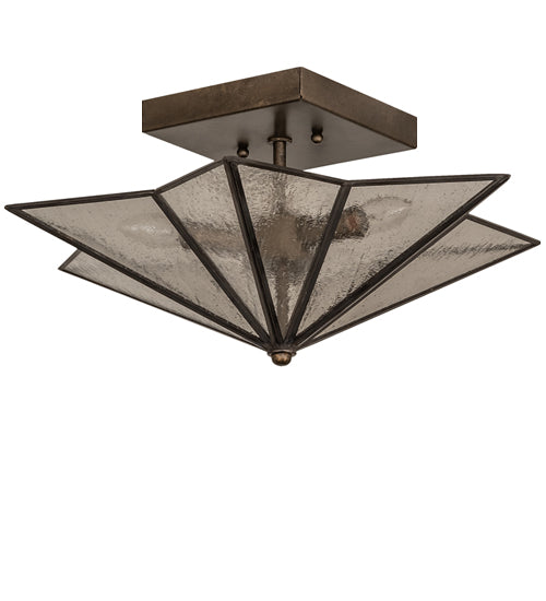 Meyda Lighting Star 16" 2-Light Hand Rubbed Iron Semi-flush Mount Light With Clear Seeded Wissmach Shade Glass