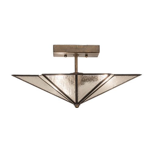Meyda Lighting Star 16" 2-Light Hand Rubbed Iron Semi-flush Mount Light With Clear Seeded Wissmach Shade Glass
