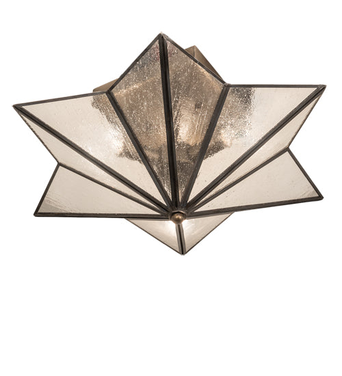 Meyda Lighting Star 16" 2-Light Hand Rubbed Iron Semi-flush Mount Light With Clear Seeded Wissmach Shade Glass