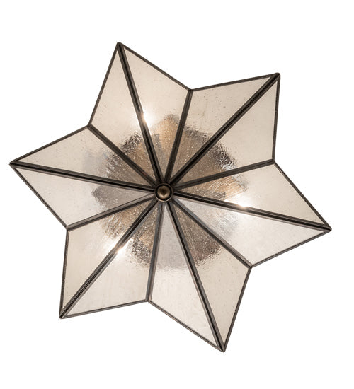 Meyda Lighting Star 16" 2-Light Hand Rubbed Iron Semi-flush Mount Light With Clear Seeded Wissmach Shade Glass