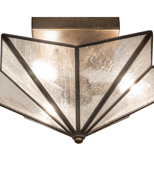 Meyda Lighting Star 16" 2-Light Hand Rubbed Iron Semi-flush Mount Light With Clear Seeded Wissmach Shade Glass