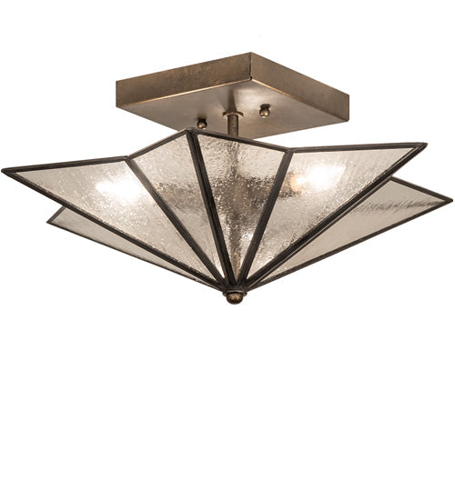 Meyda Lighting Star 16" 2-Light Hand Rubbed Iron Semi-flush Mount Light With Clear Seeded Wissmach Shade Glass
