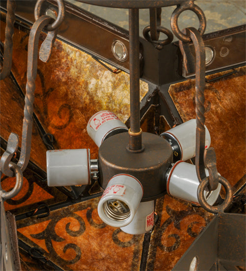 Meyda Lighting Star 36" 6-Light Gilded Tobacco Semi-flush Mount Ceiling Light With Amber Mica Shade Glass