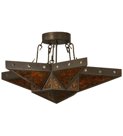 Meyda Lighting Star 36" 6-Light Gilded Tobacco Semi-flush Mount Ceiling Light With Amber Mica Shade Glass