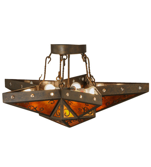 Meyda Lighting Star 36" 6-Light Gilded Tobacco Semi-flush Mount Ceiling Light With Amber Mica Shade Glass
