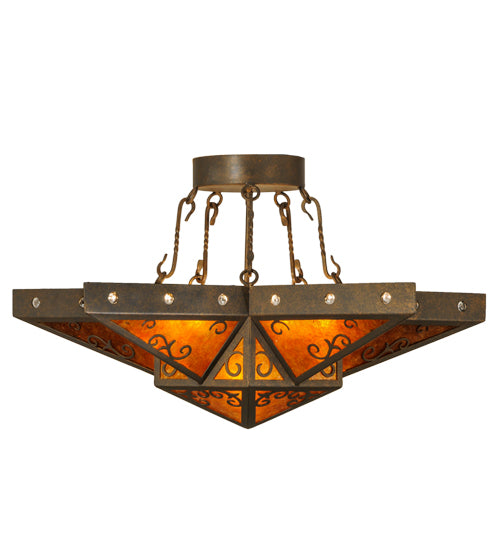 Meyda Lighting Star 36" 6-Light Gilded Tobacco Semi-flush Mount Ceiling Light With Amber Mica Shade Glass