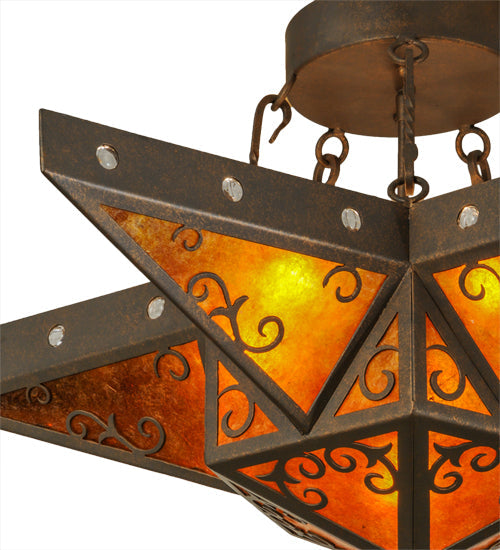 Meyda Lighting Star 36" 6-Light Gilded Tobacco Semi-flush Mount Ceiling Light With Amber Mica Shade Glass