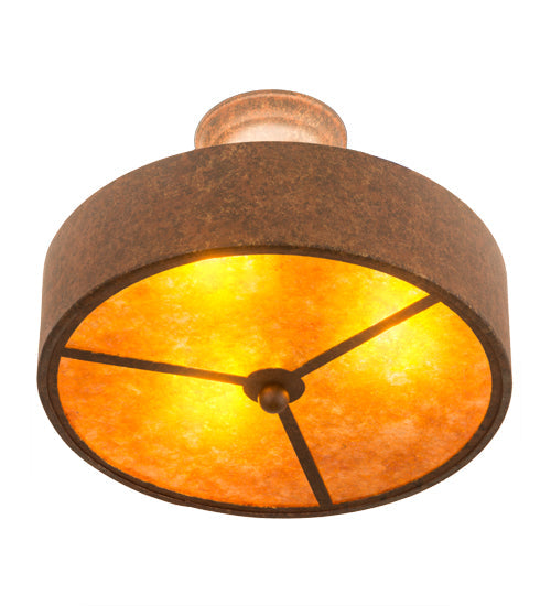 Meyda Lighting Starry 15" 3-Light Hand Painted Rust Semi-flush Mount Light With Amber Mica Shade Glass