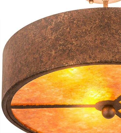 Meyda Lighting Starry 15" 3-Light Hand Painted Rust Semi-flush Mount Light With Amber Mica Shade Glass