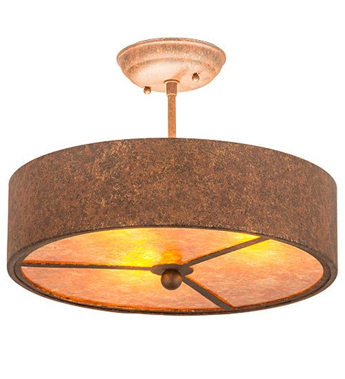 Meyda Lighting Starry 15" 3-Light Hand Painted Rust Semi-flush Mount Light With Amber Mica Shade Glass