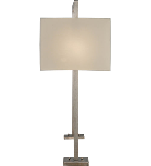Meyda Lighting State College 39" 4-Light Brushed Nickel Rectangle Table Lamp With Beige Laura Cream Shade Glass