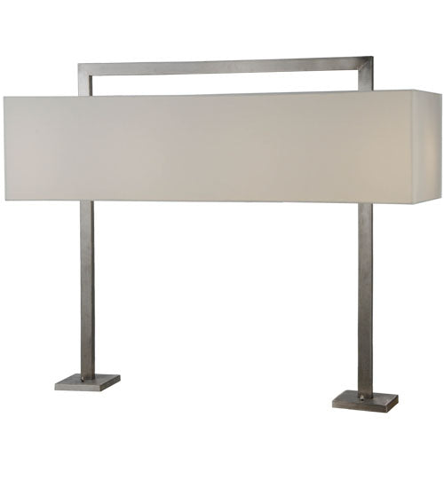 Meyda Lighting State College 39" 4-Light Brushed Nickel Rectangle Table Lamp With Beige Laura Cream Shade Glass